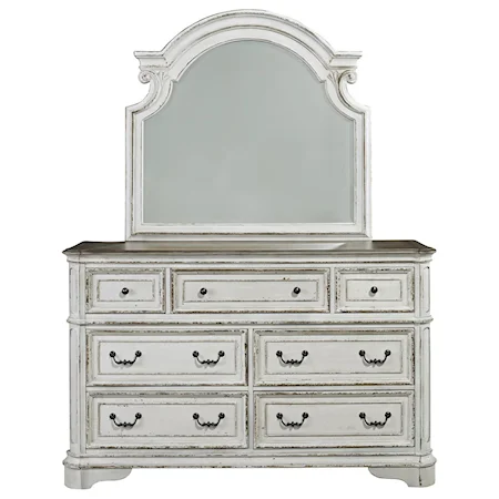 7 Drawer Dresser and Mirror with Wood Frame